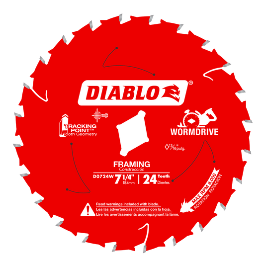 Diablo Tracking Point 7-1/4 in. D X 5/8 in. TiCo Hi-Density Carbide Framing Saw Blade 24 teeth 1 pk — 10-Pack