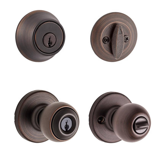 Kwikset Polo Venetian Bronze Deadbolt and Passage Door Knob 1-3/4 in.