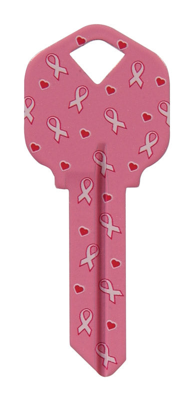 HILLMAN Breast Cancer Awareness Pink Ribbon House/Office Key Blank Single For Universal