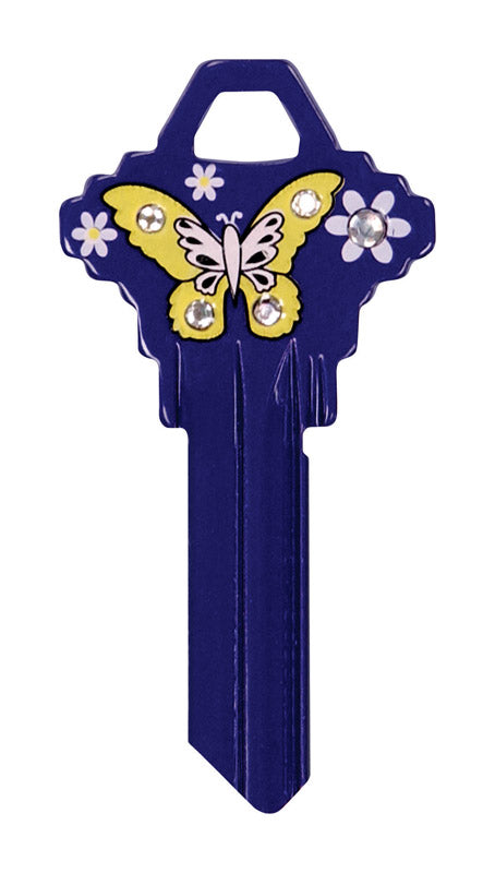 HILLMAN DIVA Butterfly & Flowers House/Office Universal Key Blank Single Purple