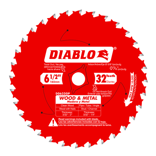 Diablo 6-1/2 in. D X 5/8 in. Wood & Metal TiCo Hi-Density Carbide Wood and Metal Saw Blade 32 teeth — 5-Pack