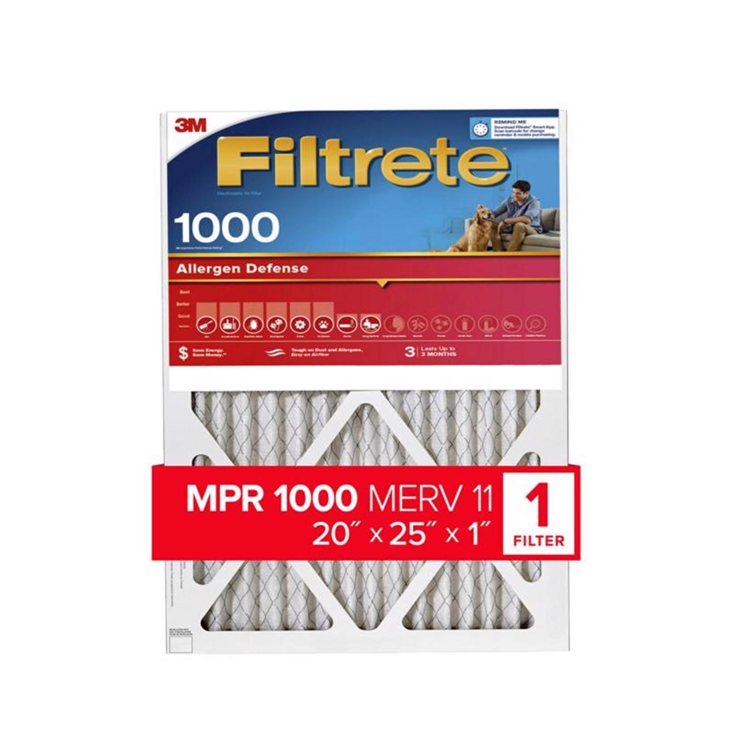 Filtrete Allergen Defense 20 in. W X 25 in. H X 1 in. 1000 MPR Pleated Air Filter 1 pk