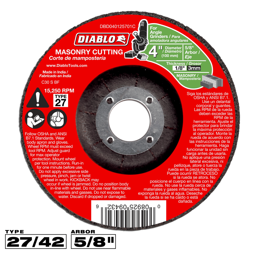 Diablo 4 in. D X 5/8 in. X 1/8 in. thick Silicon Carbide Masonry Cut-Off Disc 1 pk