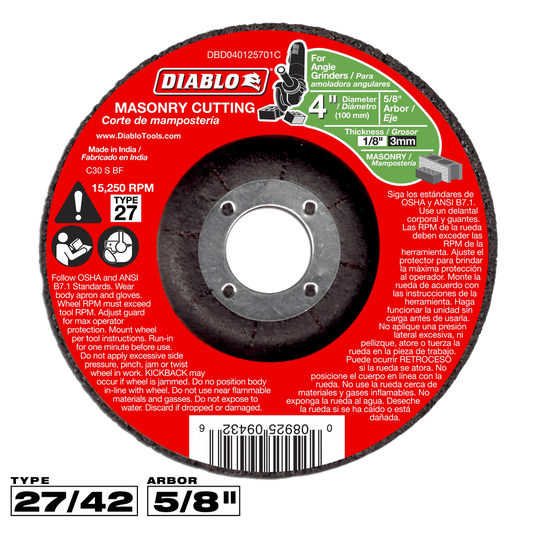 Diablo 4 in. D X 5/8 in. X 1/8 in. thick Silicon Carbide Masonry Cut-Off Disc 1 pk
