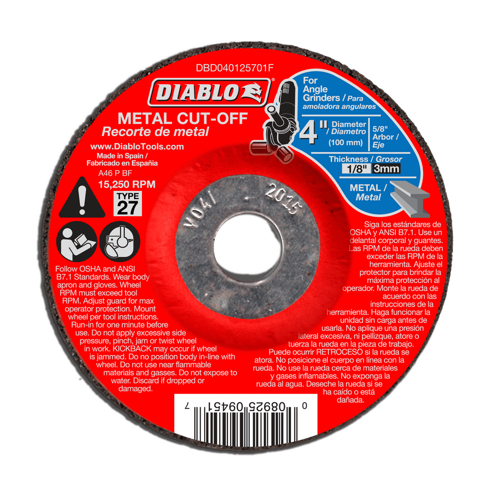 Diablo 4 in. D X 5/8 in. X 1/8 in. thick Aluminum Oxide Metal Cut-Off Disc 1 pk