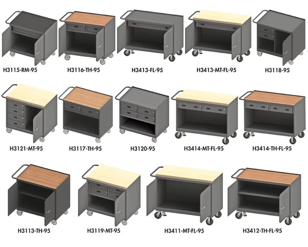 Durham 36/48in W Mobile Bench Cabinets