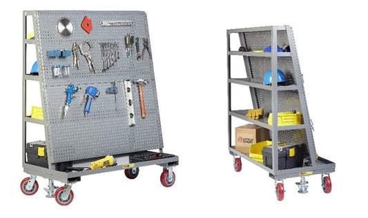 All-Welded Mobile Pegboard With Back Shelf Storage