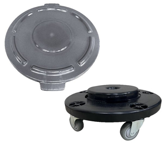 Quantum Crusader Round Trash Cans - Lids & Dolly