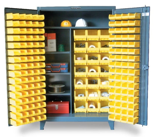 Bin Storage Cabinets With Half-Width Shelves
