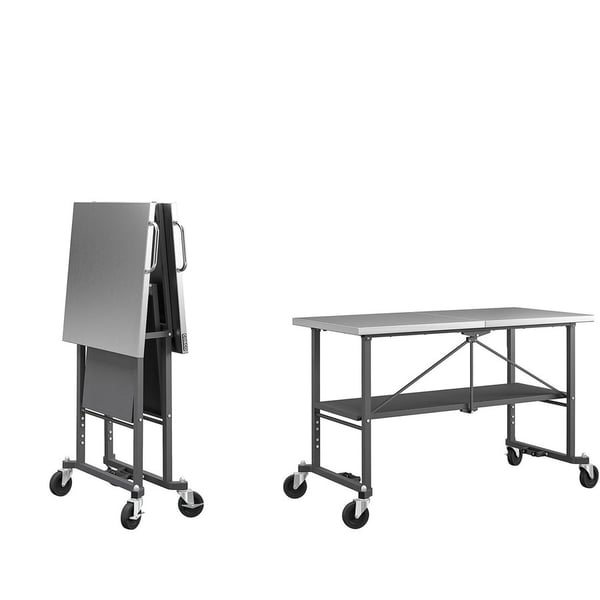 Work Bench, In Stock, Stainless Steel Top, Rolling & Folding