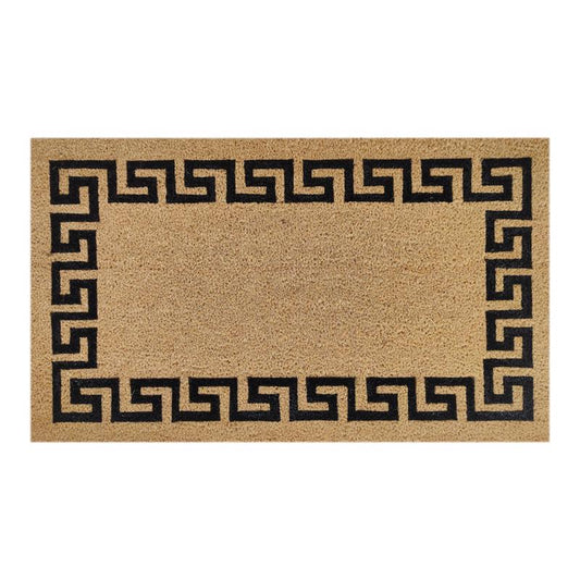 First Concept 18 in. W X 30 in. L Black/Brown Greek Key Border Coir Door Mat
