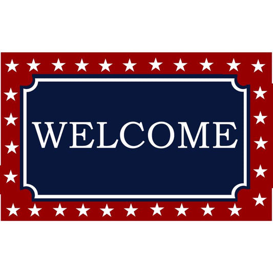 Rockport Premium Americana 18 in. W X 28 in. L Multi-Color Welcome with Star Border Coir Door Mat