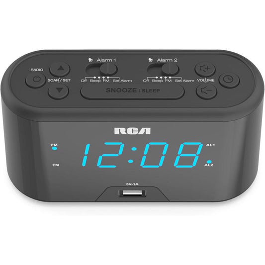 Voxx RCA 4.9 in. Black USB Charging Clock Radio Digital Plug-In