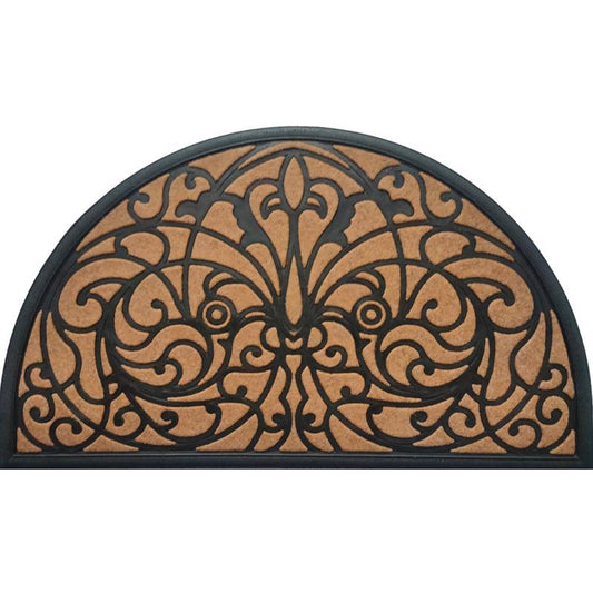 Direct Home Textiles Goup 18 in. W X 30 in. L Black/Brown Half Circle Rubber Door Mat