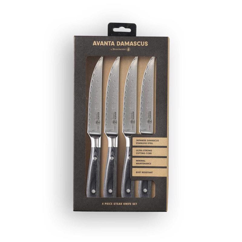 Messermeister Avanta Damascus n/a in. L Steel Steak Cultery Set 4 pc