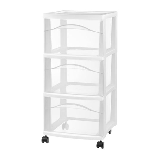 Sterilite 3 drawer White Drawer Cart 24.5 in. H X 12.625 in. W X 14.625 in. D