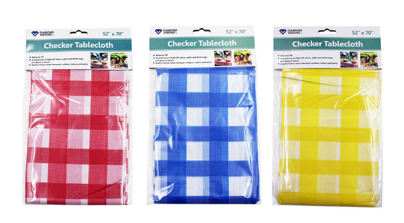 Diamond Visions Assorted Checkered Vinyl Disposable Tablecloth 72 in. L X 52 in. W