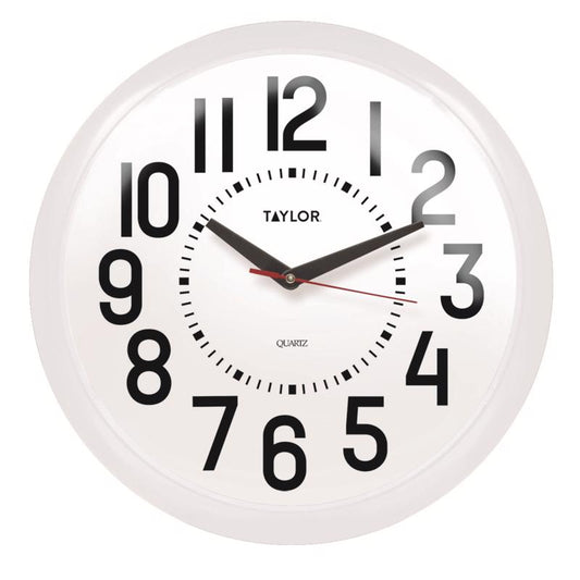 Taylor Dial Clock Plastic Black/White 13.25 in.