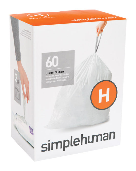 Simplehuman Custom Fit Code H 9 gal Trash Can Liners Drawstring 60 pk
