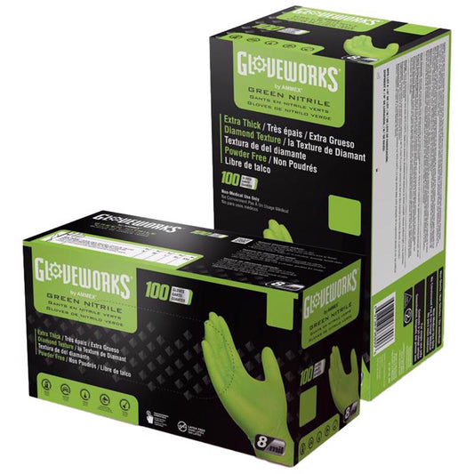 Gloveworks Nitrile Disposable Gloves Large Green Powder Free 1 pk