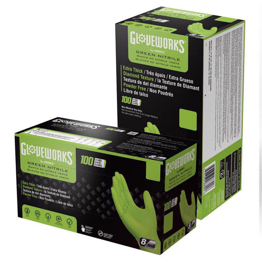 Gloveworks Nitrile Disposable Gloves Medium Green Powder Free 100 pk
