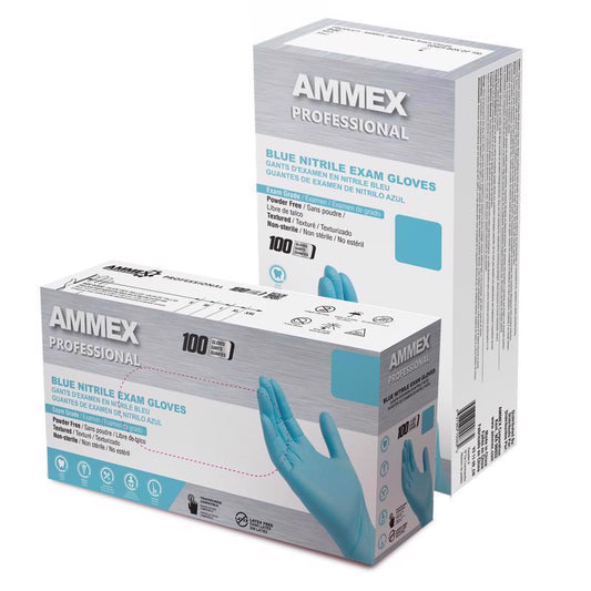 Ammex Professional Nitrile Disposable Exam Gloves Large Blue Powder Free 100 pc