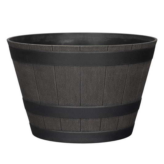 L&G 9 in. H X 14 in. W X 14 in. D X 14 in. D Polyresin Whiskey Barrel Planter Brown