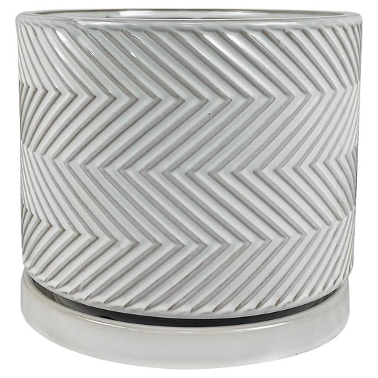 Border Concepts 8 in. D Ceramic Cross Pattern Planter White