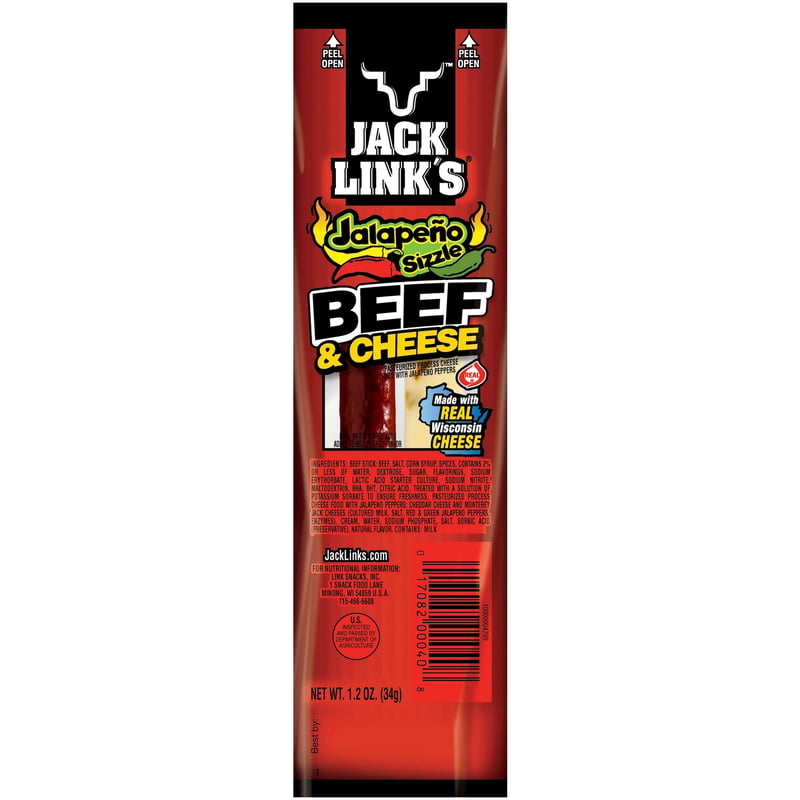 Jack Link's Jalapeno Sizzle Beef Stick and Cheese 1.2 oz Bagged