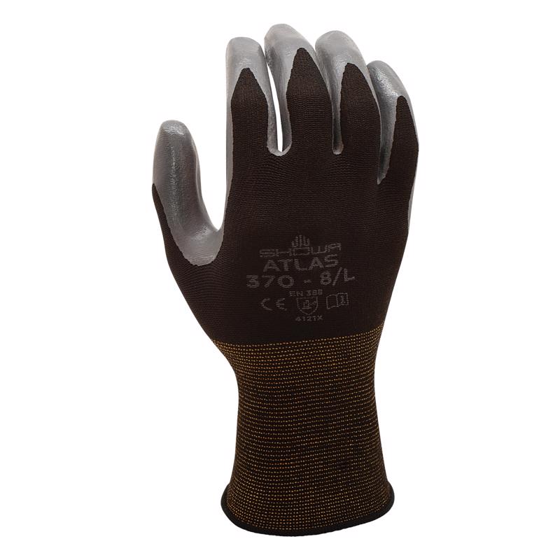 SHOWA ATLAS 370B Unisex Indoor/Outdoor Dipped Work Gloves Black/Gray XL 1 pair