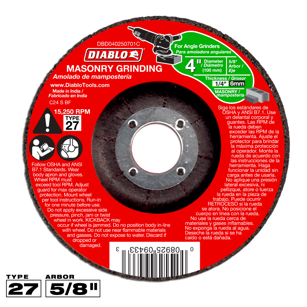 Diablo 4 in. D X 5/8 in. X 1/4 in. thick Silicon Carbide Masonry Cut-Off Disc 1 pc
