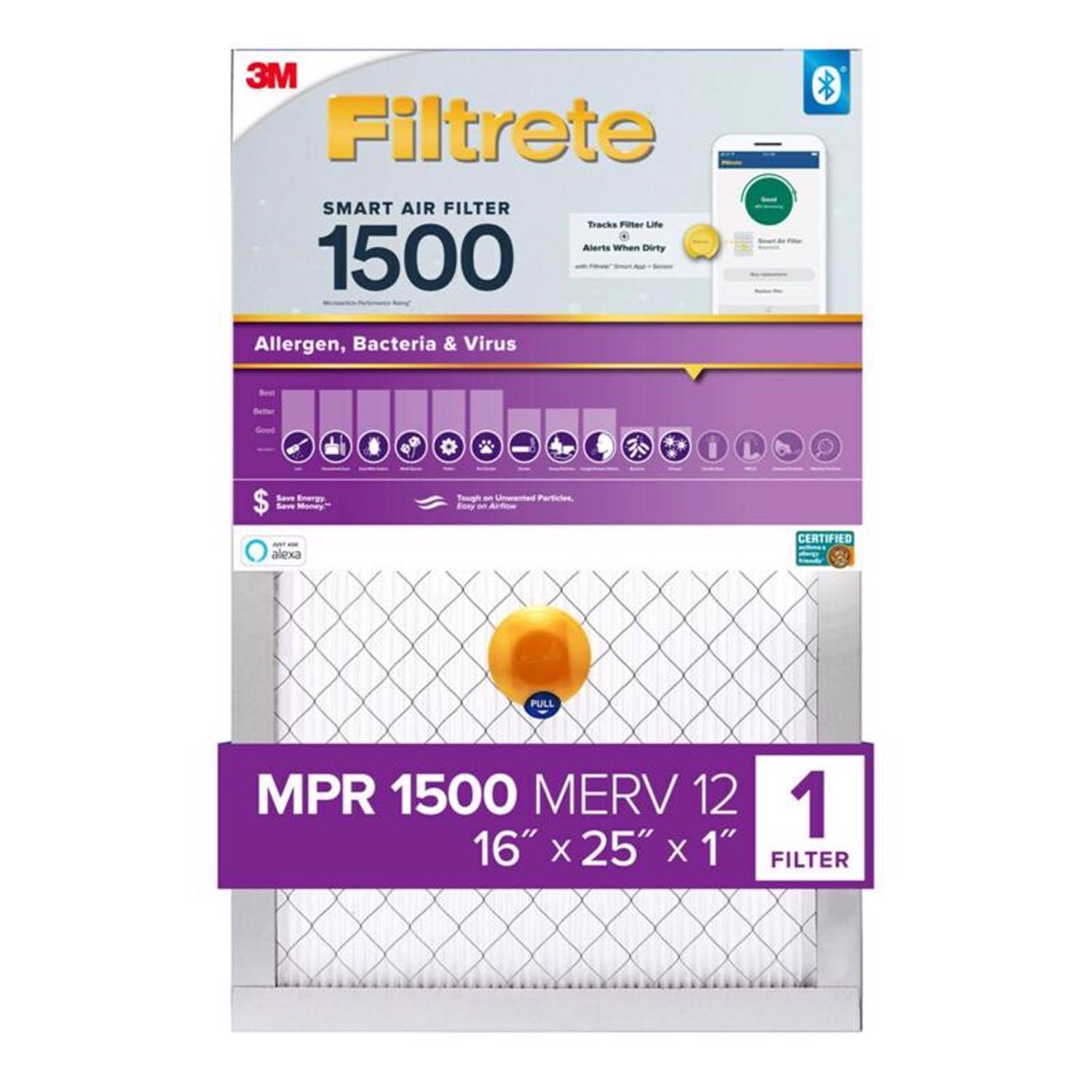 Filtrete 16 in. W X 25 in. H X 1 in. Polypropylene 1500 MPR Smart Air Filter 1 pk