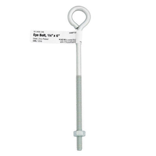 Hampton 1/4 in. X 6 in. L Zinc-Plated Steel Eyebolt Nut Included