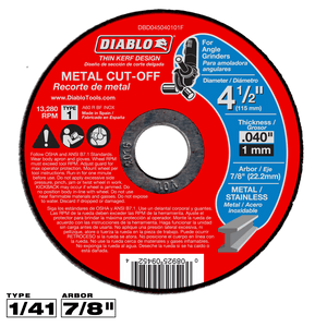 Diablo 4-1/2 in. D X 7/8 in. X 0.04 in. thick Aluminum Oxide Metal Cut-Off Disc DBD045040101F 1 pk