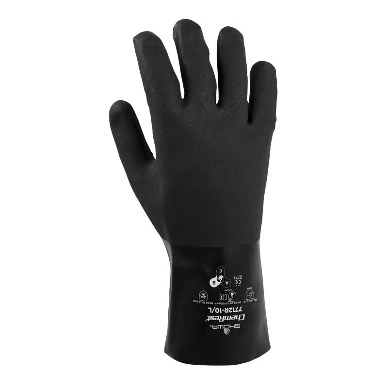 SHOWA ATLAS 7712 Unisex Indoor/Outdoor Coated Chemical Gloves Black L 1 pair