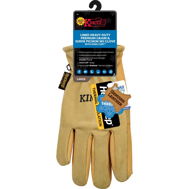 Kinco XL Pigskin Leather Cold Weather Black/Gold Ski Gloves