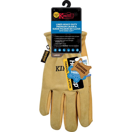 Kinco XL Pigskin Leather Cold Weather Black/Gold Ski Gloves