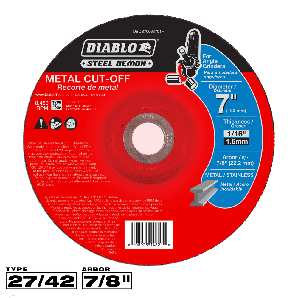 Diablo 7 in. D X 7/8 in. X 1/16 in. thick Steel Metal Cut-Off Disc 1 pc
