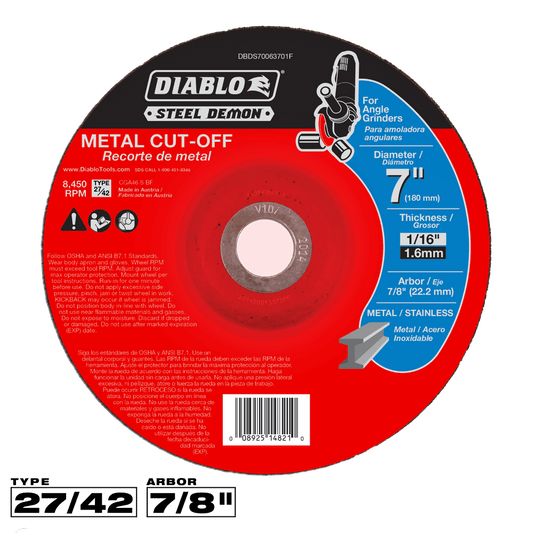 Diablo 7 in. D X 7/8 in. X 1/16 in. thick Steel Metal Cut-Off Disc 1 pc