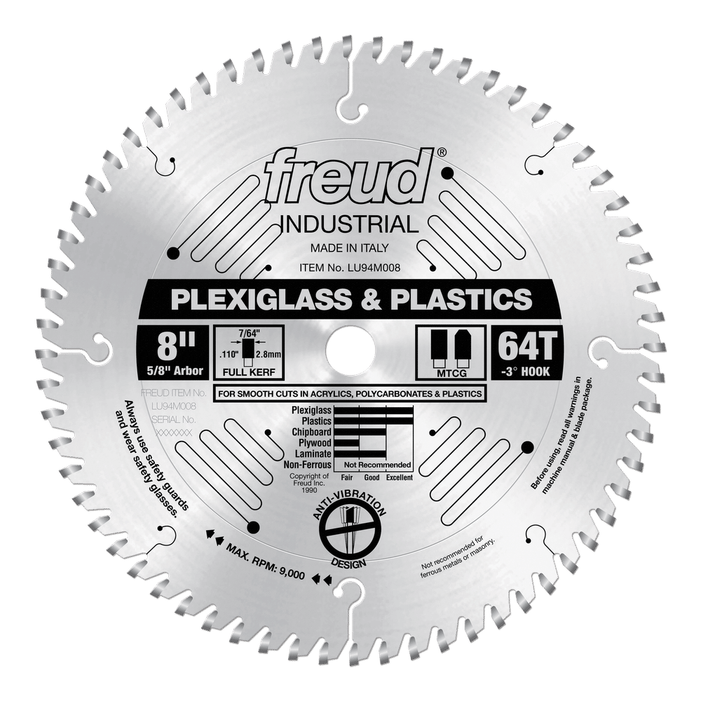 Freud 8 in. D X 5/8 in. Plastics TiCo Hi-Density Carbide Circular Saw Blade 64 teeth 1 pk