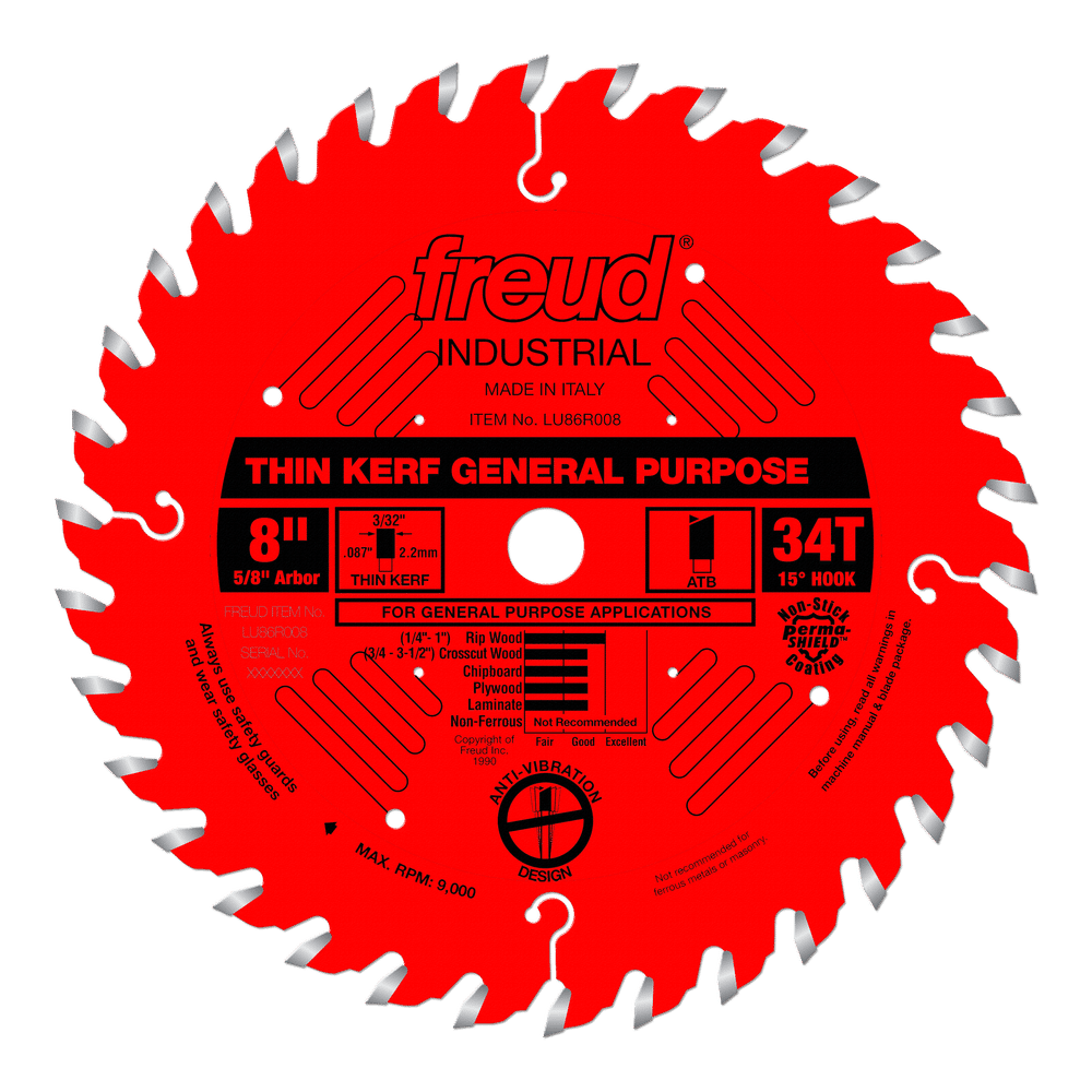 Freud 8 in. D X 5/8 in. Thin Kerf GP TiCo Hi-Density Carbide Circular Saw Blade 34 teeth 1 pk