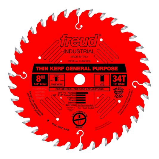 Freud 8 in. D X 5/8 in. Thin Kerf GP TiCo Hi-Density Carbide Circular Saw Blade 34 teeth 1 pk