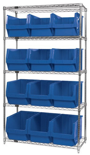 Quantum Chrome Wire Shelving Units with Magnum Bins (WR Series)