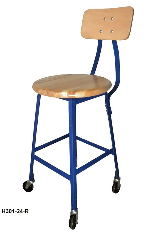 Industrial Shop Stools - Wood Seat With Backrest