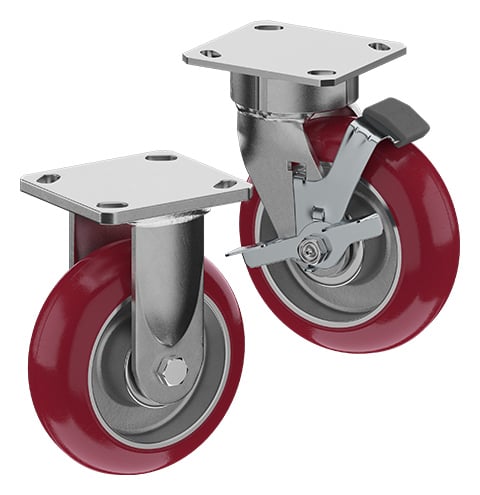 CasterDepot Ergonomic, Top Plate Casters - Poly On Aluminum Wheel - Capacities Up To 1500 lbs