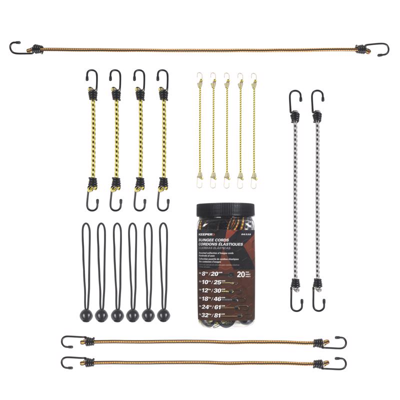 Keeper Assorted Bungee Cord Set 20 in. L X 0.374 in. 20 pk