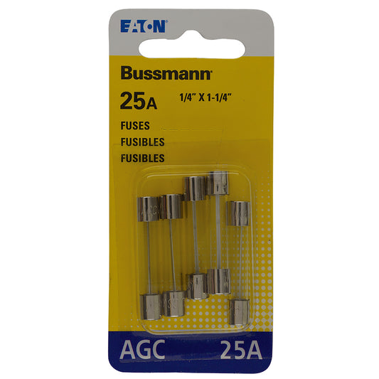 Bussmann 25 amps AGC Clear Glass Tube Fuse 5 pk