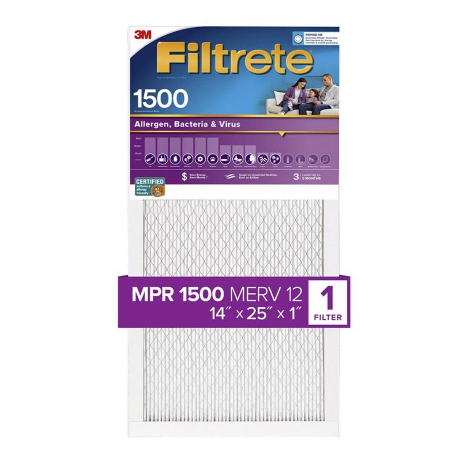 Filtrete 14 in. W X 25 in. H X 1 in. 1500 MPR Pleated Allergen Air Filter 1 pk