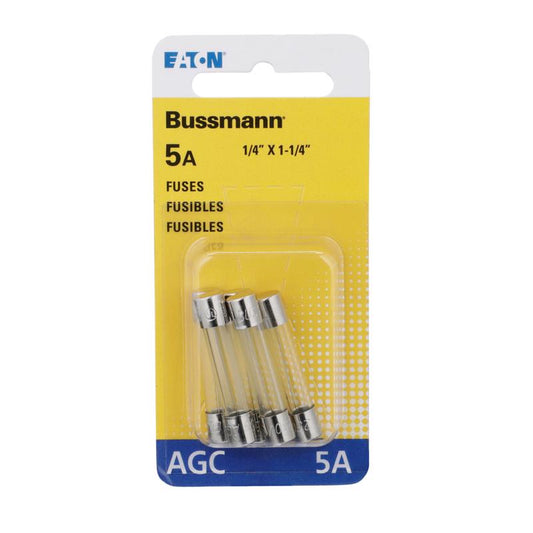 Bussmann 5 amps AGC Clear Glass Tube Fuse 5 pk
