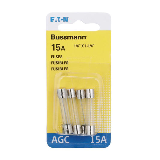 Bussmann 15 amps AGC Clear Glass Tube Fuse 5 pk
